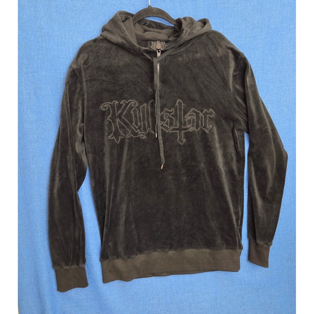 KILLSTAR Fester Velvet Velour Hoodie Gothic Black Embroidered Pullover Unisex